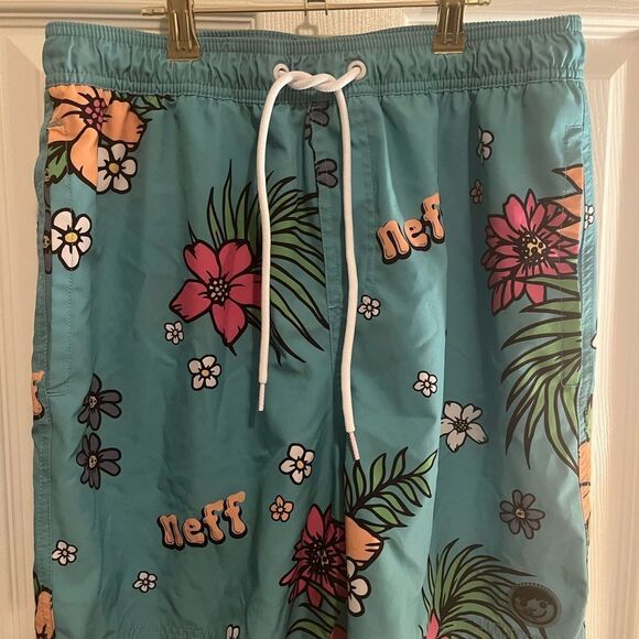 Neff Men's Swim Shorts - Teal with Floral Print - Picture 6 of 7